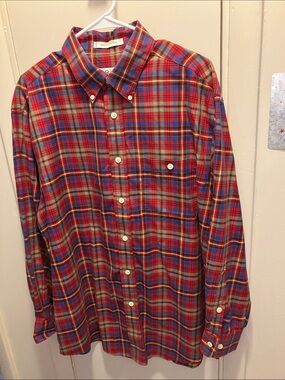 Orvis Red and Blue Plaid Button-Down Shirt 100% Cotton Large